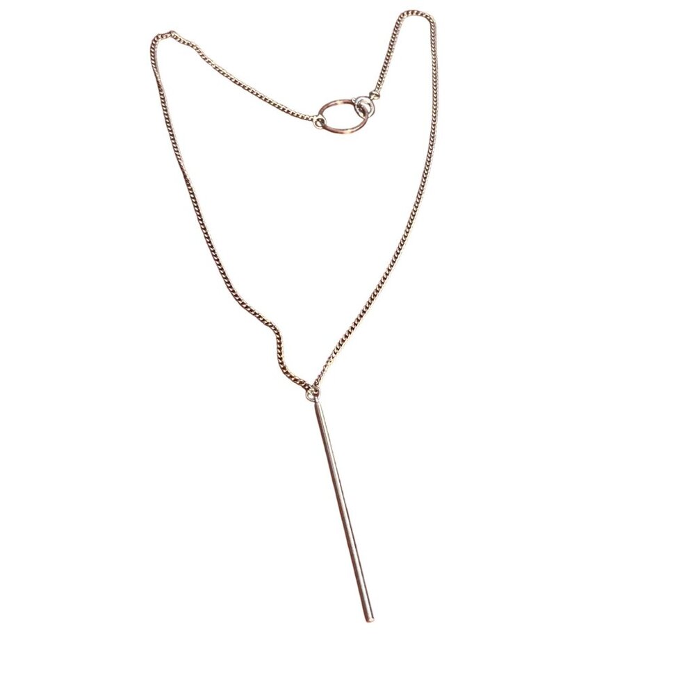 Minimalist Silver Tone Bar Pendant Necklace Collar Circle Spring Ring Clasp 16"